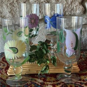 4 Royal Danube Crystal Water Ice Tea Drinking Glasses Hand Painted Floral New